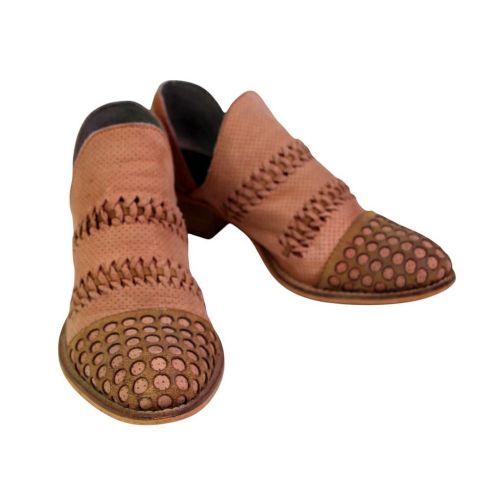 Rebels PERFORATED BROWN REAL LEATHER ROUND TOE LOW HEEL SLIP ON LOAFER SHOES 8M